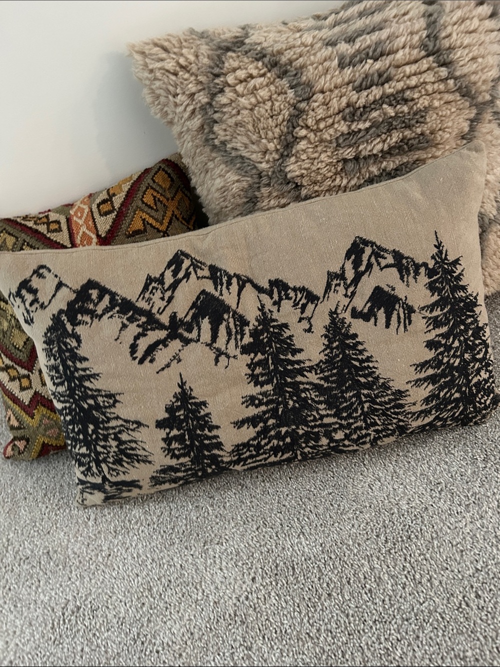 Pottery barn Neutral Mountain Print Decorative Throw Pillow - Beige and Black